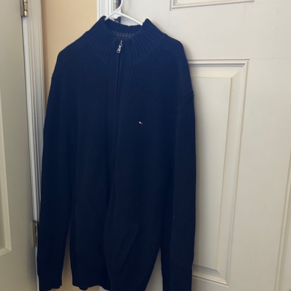 Tommy Hilfiger Men's Dark Navy Full-Zip Ribbed Sweater